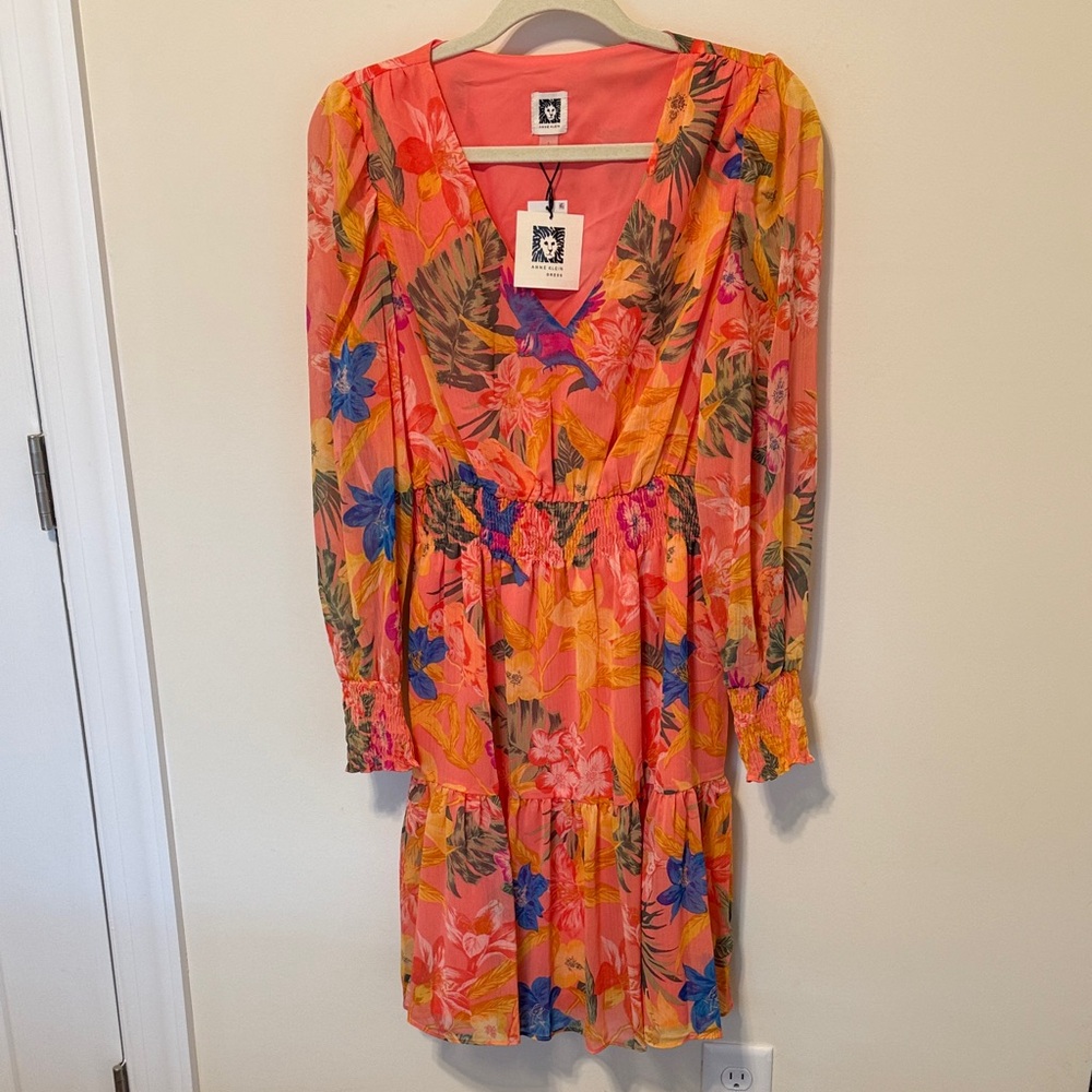 Anne Klein Women’s Floral Multi-Color Blouson-Sleeved Dress / Size 4 / Brand NWT